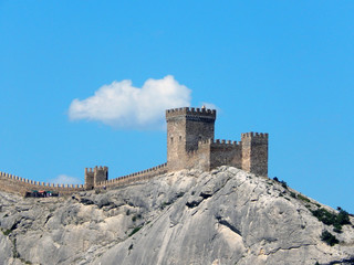 genoese fortress, castle on a rock, sunny