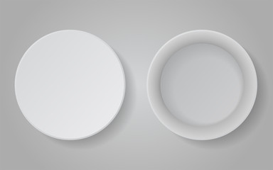 Realistic cardboard round white box for stuff. Vector illustration