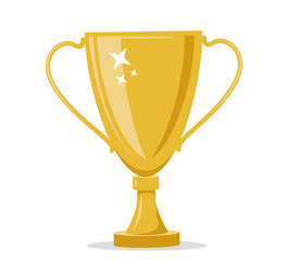 Golden winner cup isolated on a white background. Flat design. Vector illustration