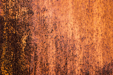 The old iron background is painted yellow, orange, purple, red in with rust and chips