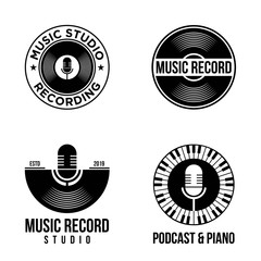 Set Vinyl record logo template. music icon or emblem.