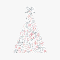 Fototapeta na wymiar Beautiful Christmas tree on white background. Xmas ornament. Vector