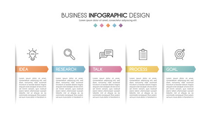 Business infograph with 5 steps. Colourful diagram. Vector