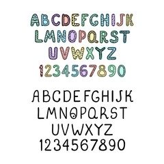 Vector cute colorful alphabet for kids. Can be used as elemets for your design for greeting cards, nursery, poster, card, birthday party, packaging paper design, baby t-shirts prints