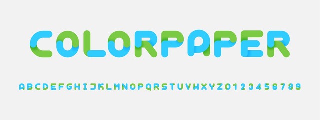 Color paper letters and numbers of the alphabet on light gray background.vector illustration. © nawapon