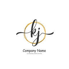 K J KJ Initial handwriting and signature logo design with circle. Beautiful design handwritten logo for fashion, team, wedding, luxury logo.