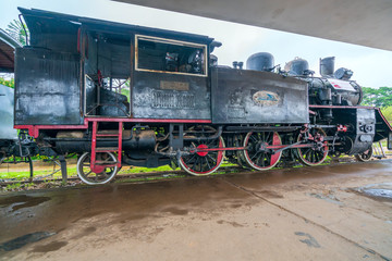 Old locomotive in the station, history destination for traveler, this is oldest platform from 19th century still preserved to this day in Da Lat, Vietnam