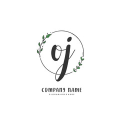 O J OJ Initial handwriting and signature logo design with circle. Beautiful design handwritten logo for fashion, team, wedding, luxury logo.