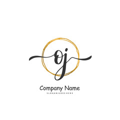 O J OJ Initial handwriting and signature logo design with circle. Beautiful design handwritten logo for fashion, team, wedding, luxury logo.