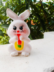 Toy Rabbit of small size in white color and have black eyes.