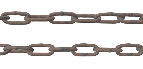 3d render Rusty Chain links isolated on white background
