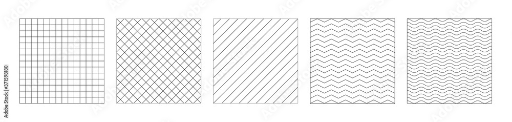 Wall mural set of graph paper vector background. paper pattern grid lines. grid, oblique, wavy and curved lines