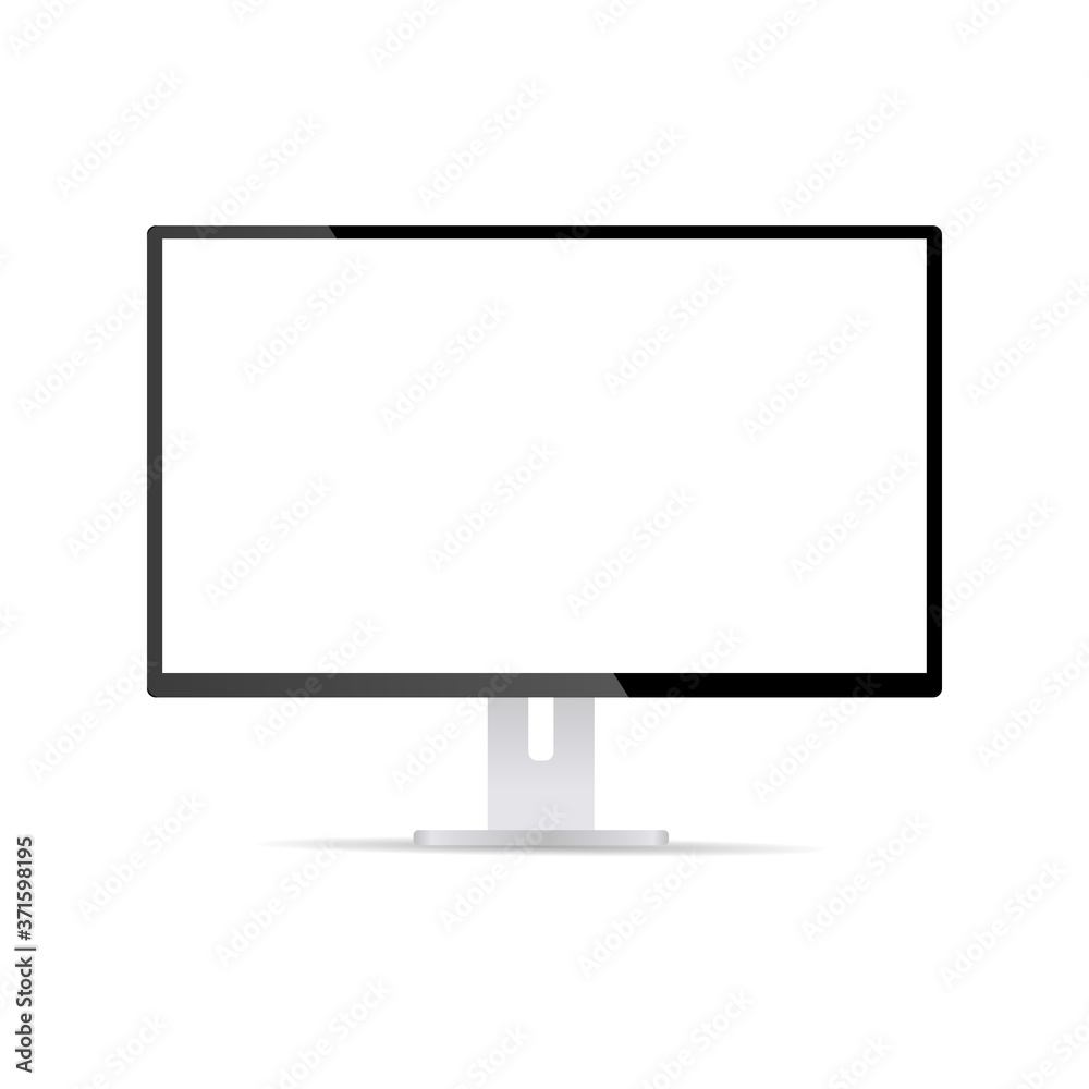 Poster screen computer monitor. realistic computer display with blank white screen and shadow.