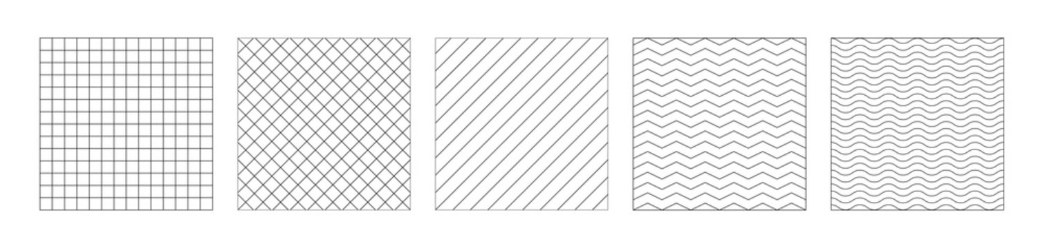 Set of graph paper vector background. Paper pattern grid lines. Grid, oblique, wavy and curved lines isolated on background.