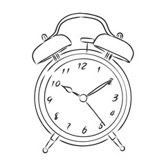 Alarm clock illustration, drawing, engraving, ink, line art