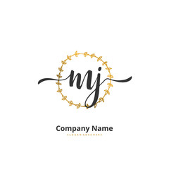 M J MJ Initial handwriting and signature logo design with circle. Beautiful design handwritten logo for fashion, team, wedding, luxury logo.