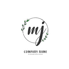 M J MJ Initial handwriting and signature logo design with circle. Beautiful design handwritten logo for fashion, team, wedding, luxury logo.