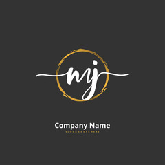 M J MJ Initial handwriting and signature logo design with circle. Beautiful design handwritten logo for fashion, team, wedding, luxury logo.