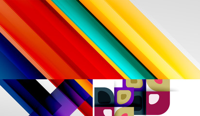 Modern trendy bright color lines geometric background set