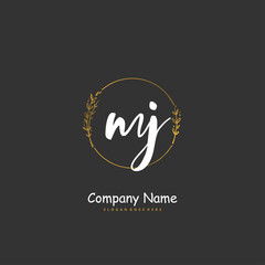 M J MJ Initial handwriting and signature logo design with circle. Beautiful design handwritten logo for fashion, team, wedding, luxury logo.