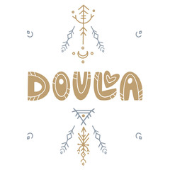 Vector cartoon with the phrase isolated on white background. World Doula Week.