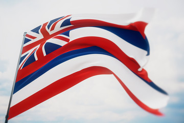 Flags of the states of USA. State of Hawaii flag. 3D illustration. United States of America states flags collection.
