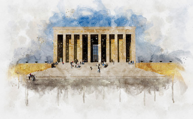 Watercolor illustration of Anitkabir Mausoleum in Ankara