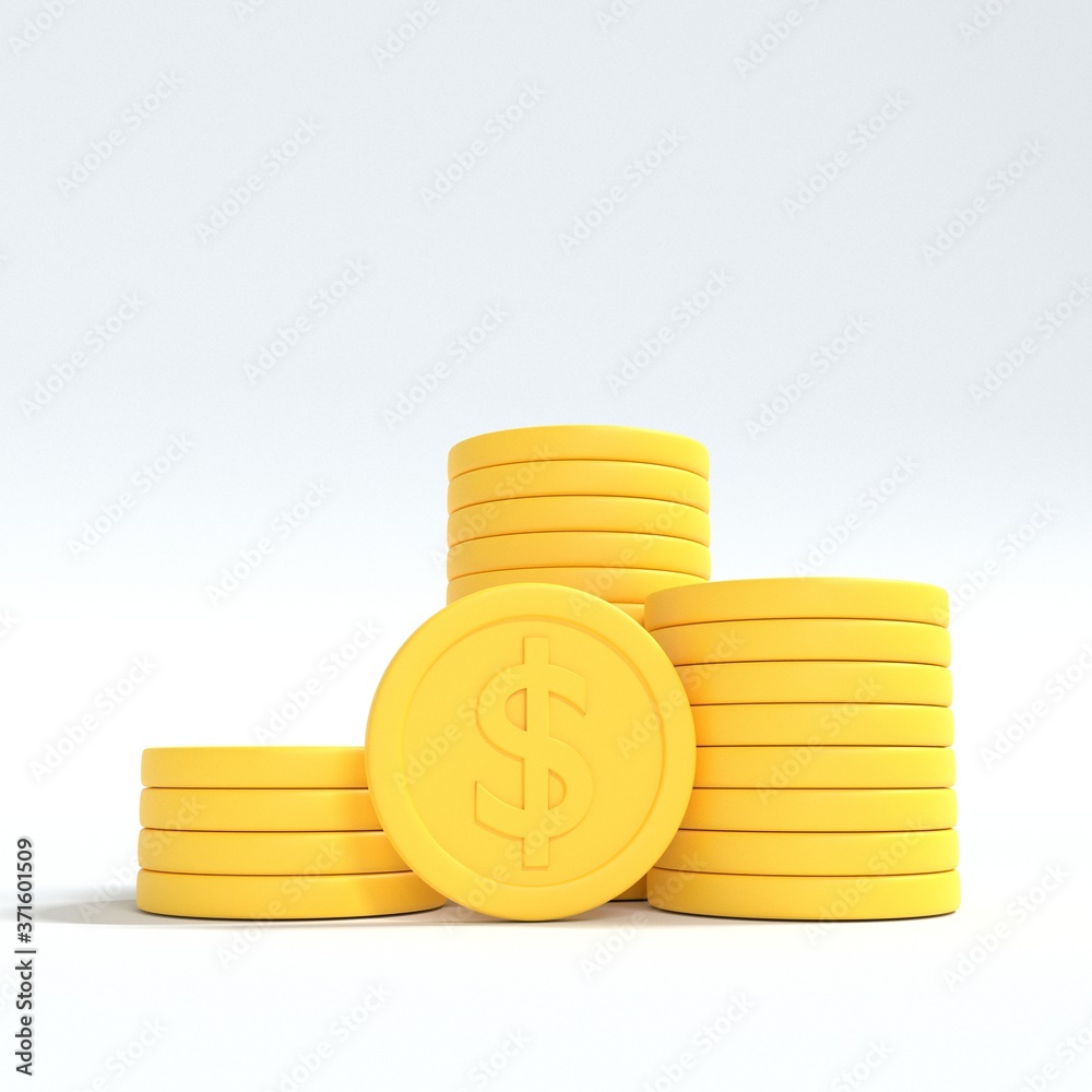 Poster 3D gold coin stack background. Saving and grow money concept. 3D rendering