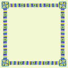 Tribal African ethnic square frame in watercolor with space for text or photo. For invitations, announcements and photo frame