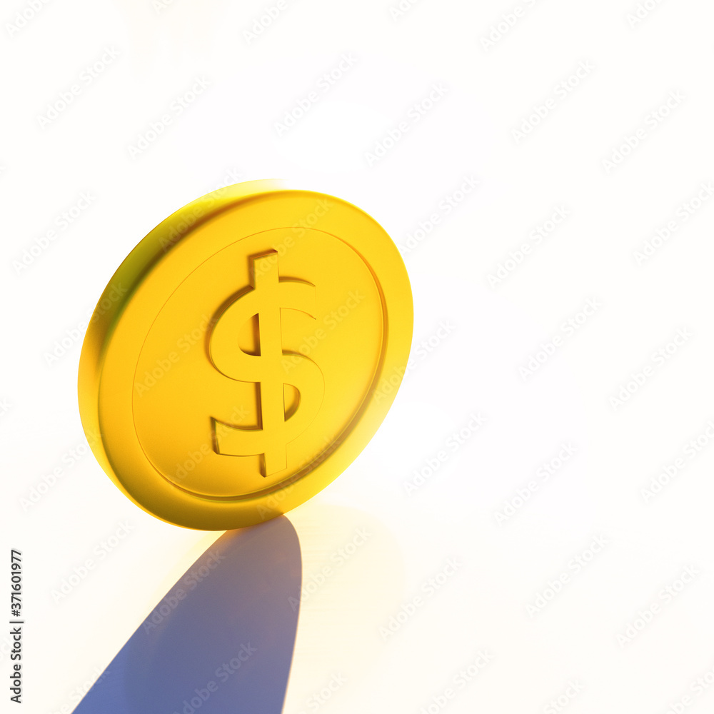 Poster 3d gold coin under sunset background. saving and grow money concept. 3d rendering