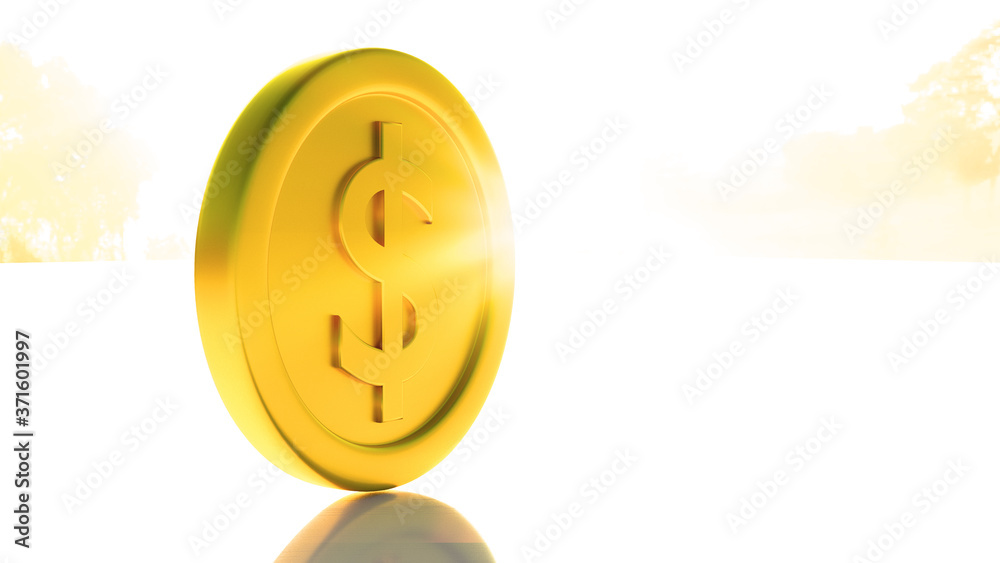 Poster 3d gold coin under sunset background. saving and grow money concept. 3d rendering