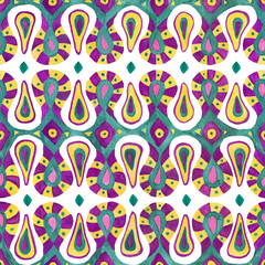 Naklejka premium Watercolor African tribal ethnic abstract seamless pattern in bright colors