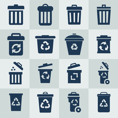 set of blue recycle bin icons