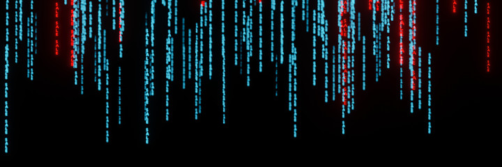 Stream of binary matrix code SALE on the screen panorama 3d rendering