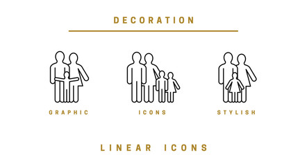 Set of icons silhouettes of people and families on white background. Vector illustration