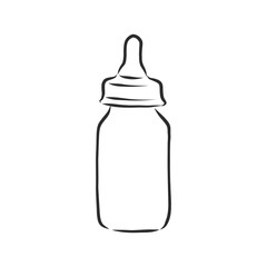 Bottle Baby Pacifier Doodle Vector Icon . baby feeding bottle, vector sketch