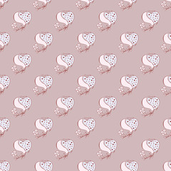 seamless pattern, pink background, ornament with heart and colors
