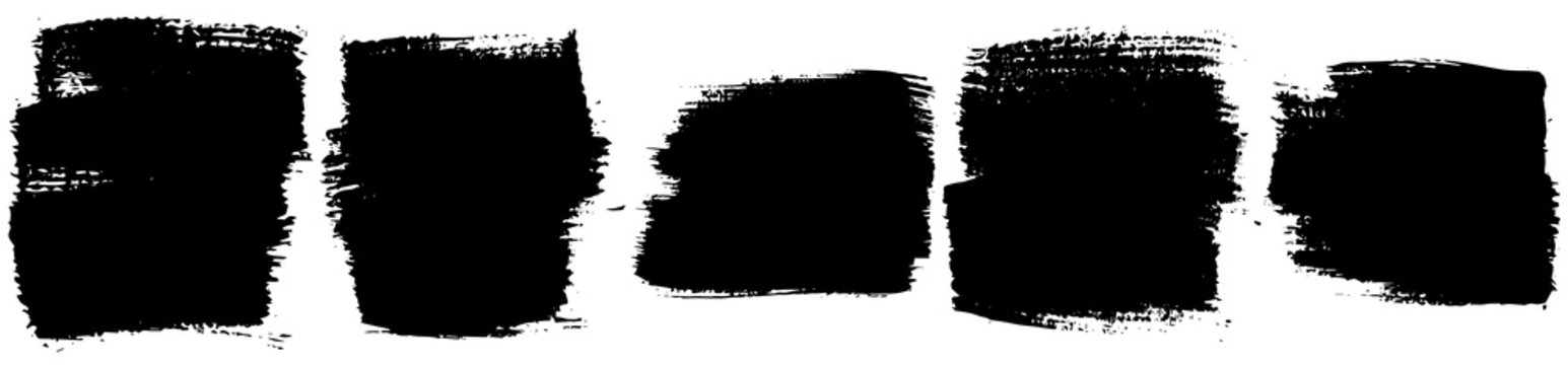 Set of vector brush strokes. Dirty ink texture splatters. Grunge rectangle text boxes	
