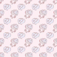 seamless pattern, pink background, ornament with heart