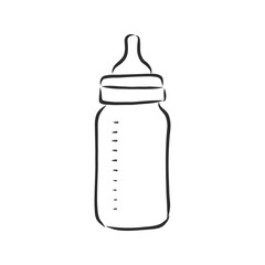 Bottle Baby Pacifier Doodle Vector Icon . baby feeding bottle, vector sketch
