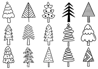 0001 Set of hand drawn Christmas tree isolated elements. Use for Greeting Scrapbooking, Congratulations, Invitations.