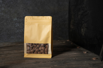 blank standing pouch mockup with transparent window