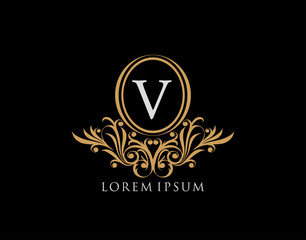 Luxury V Letter Logo. Luxury calligraphic vintage emblem with beautiful classy floral ornament. Elegant logo design Vector illustration.