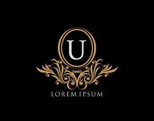 Luxury U Letter Logo. Luxury calligraphic vintage emblem with beautiful classy floral ornament. Elegant logo design Vector illustration.