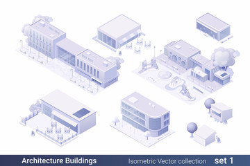 Isometric Flat 3D Architecture Buildings vector collection: