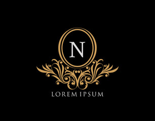 Luxury N Letter Logo. Luxury calligraphic vintage emblem with beautiful classy floral ornament. Elegant logo design Vector illustration.