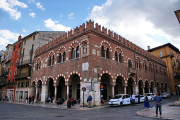 Fototapeta na wymiar The Domus Mercatorum or Casa dei Mercanti on Piazza delle Erbe in Verona