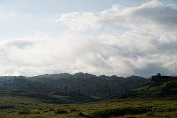 Mountains in the shadows of the morning sun.