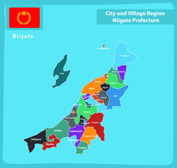 City and Region Niigata Prefecture Map of Japan With Flag