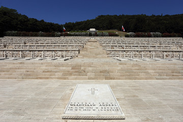Fototapeta premium Cassino, Italy - August 14, 2020: The Polish military cemetery of Montecassino where more than a thousand soldiers of the second Polish army corps are buried together with General Władysław Anders